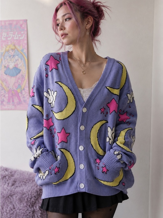 Steady Hands Sweaters - Steady Hands Sailor Moon Usagi Kawaii Fairycore Cardigan Purple S/M